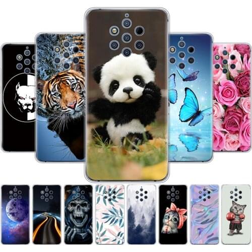 For Nokia 9 PureView Case Back For Nokia 9 Pure View Phone Cover Silicon Bumper Nokia9 coque cartoon Panda tiger cat