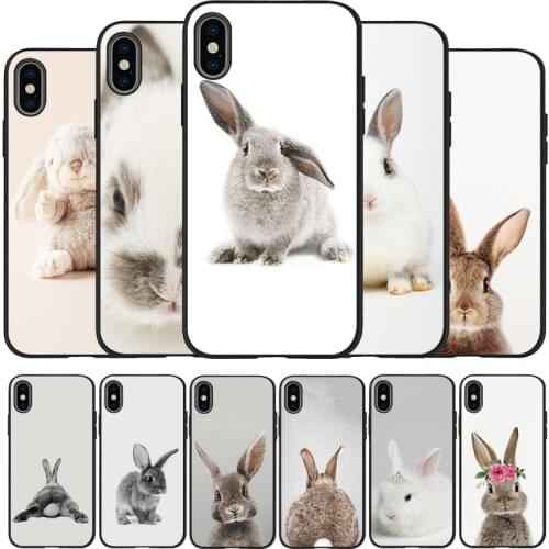 Cute Rabbits black Silicone Phone Case For iPhone 12 XR XS Max 5 5S SE 2020 6 6S 7 8 PLUS X 11Pro Max 11 Cover