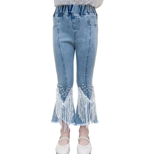 Jeans For Girls Pearls Jeans Kids Girl Tassel Childrens Jeans Casual Style Childrens Clothes