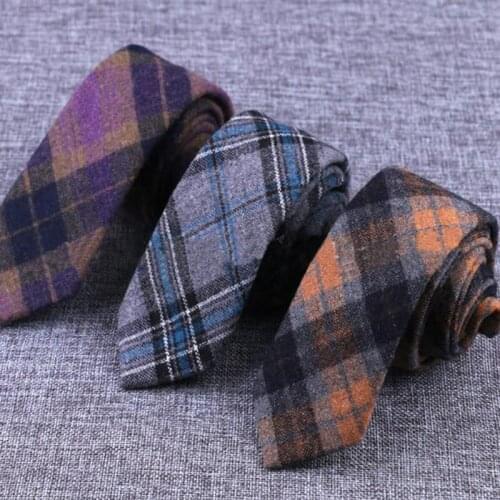GUSLESON Classic Tie 6cm Plaid Wool Ties for Men Slim High Quality Necktie Cravat Warm Tie and Wedding party Gift