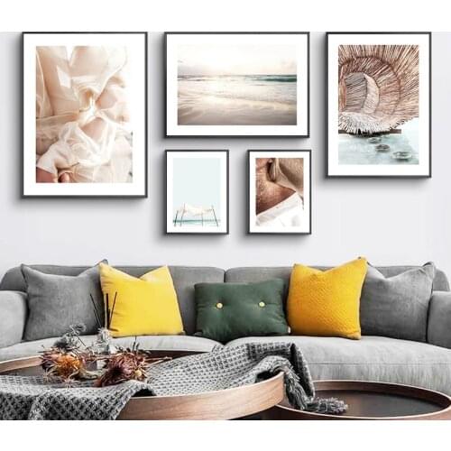 Woman Landscape Wall Art Canvas Painting Beach Sand Girl Zen Poster Seascape Wall Pictures Scandinavian Home Living Room Decor