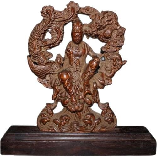 China old Boxwood Seiko Carved Solid Guanyin Bodhisattva Decoration