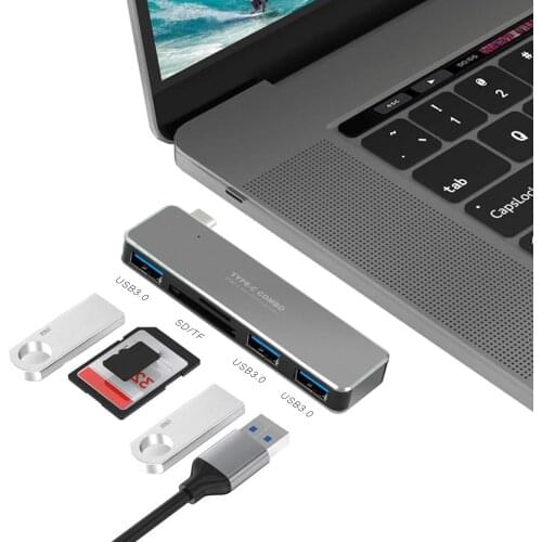 USB C Hub with 3 USB 3.0 SD/TF Card Readers Type C Adapter for MacBook Pro 13/15, 2018 2019 Mac Air, Surface Book 2, Chromebook