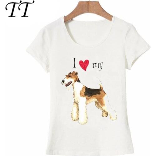 I Love my Wire Fox Terrier t-shirt 2021 summer fashion women T shirt Woman short sleeve casual Tees lovely girl Tops