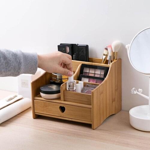 Hot Wooden Makeup Organizer Cosmetic Storage Box with Drawer Desktop Sundries Storage Rack Jewelry Organizer Container