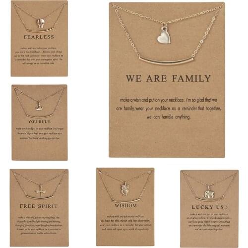 Fashion 8 Styles Double Layers Pendant Necklace Women Heart Elephant Lotus Owl Crown Chain Karma Jewlery Friend Gift