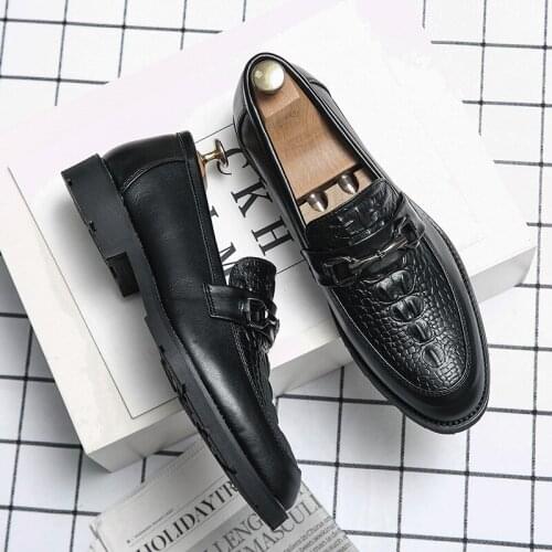 Men British Formal Dress Shoes for Male Crocodile Pattern Pu Leather Casual Shoes Mens Loafers Classic Business Big Size 38-47