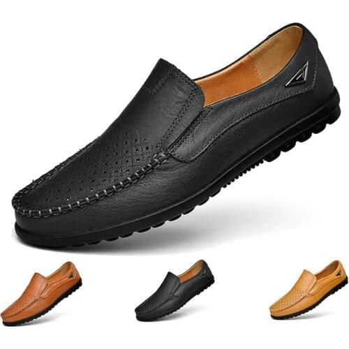 Genuine Leather Men Shoes Casual Luxury Brand 2020 Italian Mens Loafers Moccasins Breathable Slip on Boat Shoes Plus Size 37-46