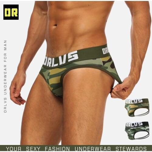 ORLVS Brand Mens Sexy Underwear Cotton Briefs Jockstraps Men Camouflage Double D G-string Thongs Male Lingerie Panties OR142