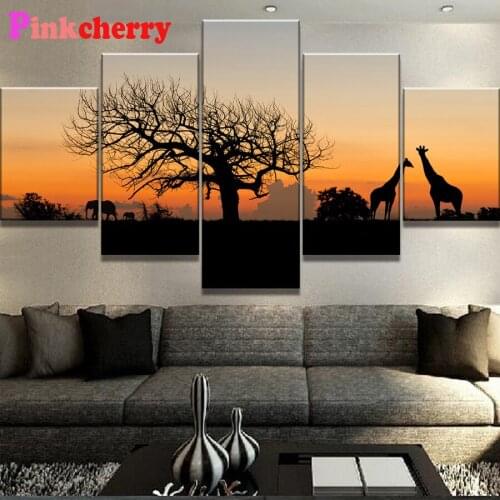 5pcs Full Square Round Drill 5D DIY Diamond Painting African Savannah Animals Elephant Giraffe 3D Embroidery 5D Home Decor P29