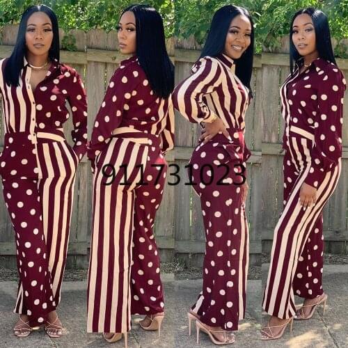 African Clothes for Women Summer Jumpsuits Rompers Overalls Sexy Elegant Dot Stripe Patchwork Wide Leg Pants Jumpsuit