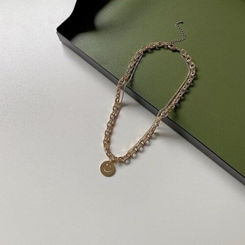 Orgin Summer High Street Double Layer Smile Face Pendant Necklace for Women Fashion Circle Hollow Out Necklace Party Jewelry