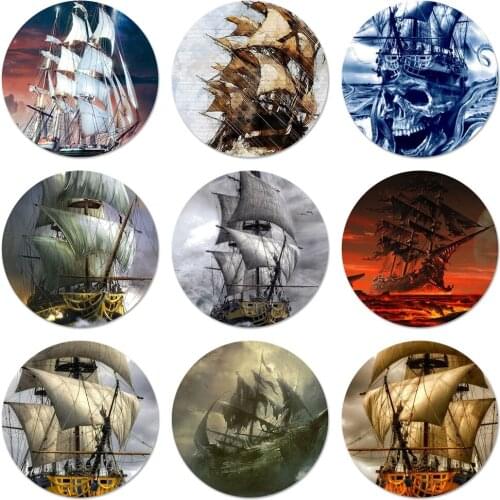 Pirate Ship Sailing Ship Mast Boat Sea Icons Pins Badge Decoration Brooches Metal Badges For Backpack Decoration 58mm