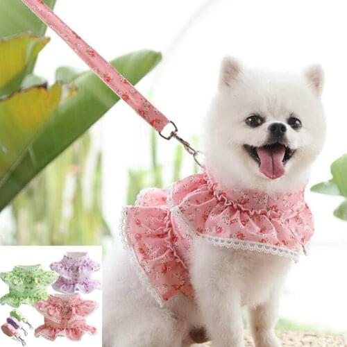 Cute Floral Lace Pet Dog Harness and Leash Puppy Cat Chest Strap Vest Harnesses