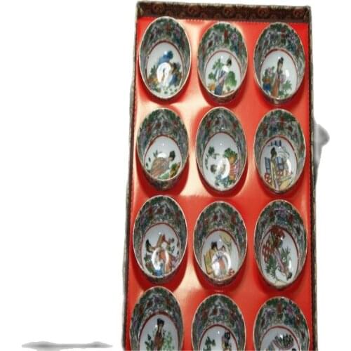 Fine Old China Glaze Ceramic Painted Kungfu Tea 12 Bowls Porcelain & Pottery