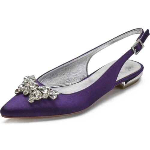 Lady pointed toe flats slingback evening dress shoes crystal butterfly big stone brooch sweet bridal wedding shoes prom party