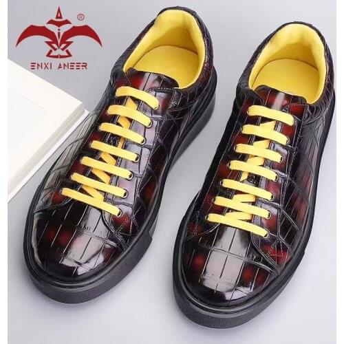 Party Shaker 100% Alligator Cro Leather Shoes Men Lady Sneakers Niche Brand Handmade Custom Shoes Patina Gradient Wine Red