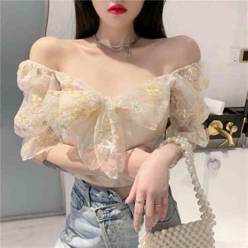 Women Blouse 2021short Mesh Top Womens Summer Puff Sleeve Short Sleeve Blusas Mujer De Moda