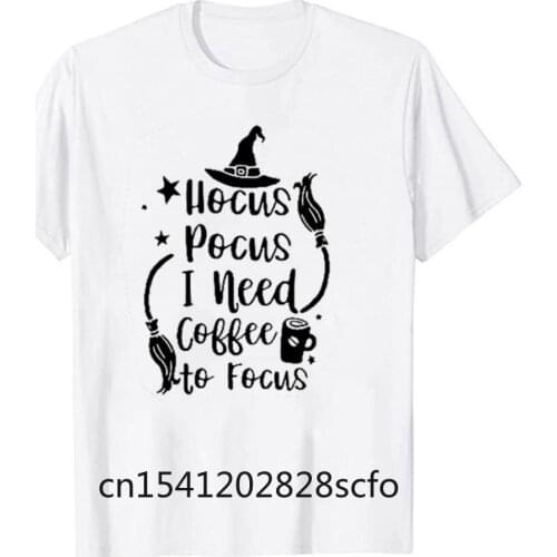 Hocus Pocus Halloween Graphic Tee Shirt Women Fashion Short Sleeve Coffee and Witch Hat Printed T-Shirt Casual Letter Printed