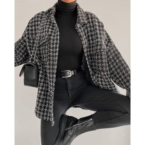 HSTAR 2020 New Women Jacket Plaid Check Houndstooth Full Sleeves Lapel Collar Classic Style Coat Fashion Outerwear Tops veste