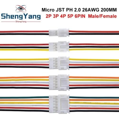 10PCS 5Pair Micro JST PH 2.0 2P 3P 4P 5P 6PIN Male Female Plug Connector With Wire Cables 15CM+15CM