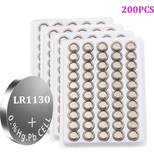 200PCS Battery Cell 1.5V AG10 LR1130 Alkaline Button Battery AG10 389 LR54 SR54 SR1130W 189 LR1130 Button Batteries