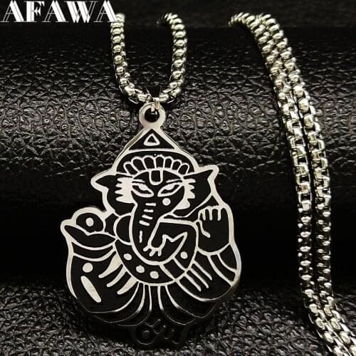 2021 Ganesh the elephant God Yoga mandala Stainless Steel Necklaces for Men Black Chain Necklaces Jewelry ganesha N18537