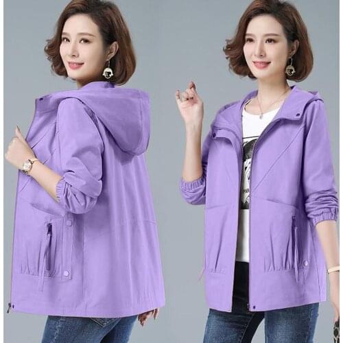 2021 Spring Autumn New Hooded Casual Windbreaker Coat All-match Plus Size Femme Loose Outerwear Womens Jacket With Lining 3xl