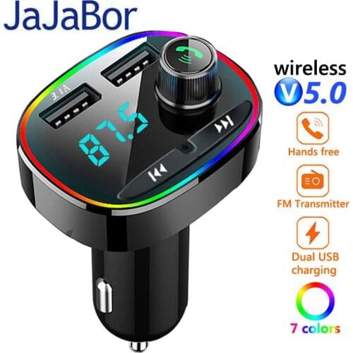 JaJaBor FM Fransmitter Handsfree Calling Car Bluetooth 5.0 Audio Receiver Car MP3 Player Dual USB Car Charger Car Accessories