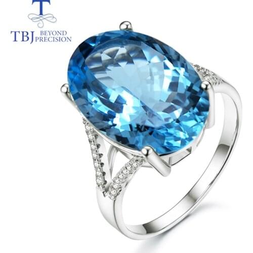 TBJ,Super Big gemstone Ring,Oval cut 13*18mm 15ct Blue topaz silver gemstone Ring for pary,eyes catching design with gift box