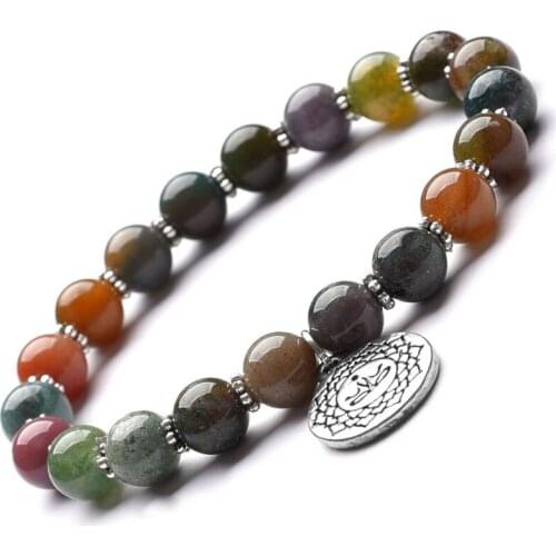 Yoga Meditation OM Bracelet 8mm Indian Onyx Stone Bead Charm Bracelet Women Men Handmade Jewelry Accessories