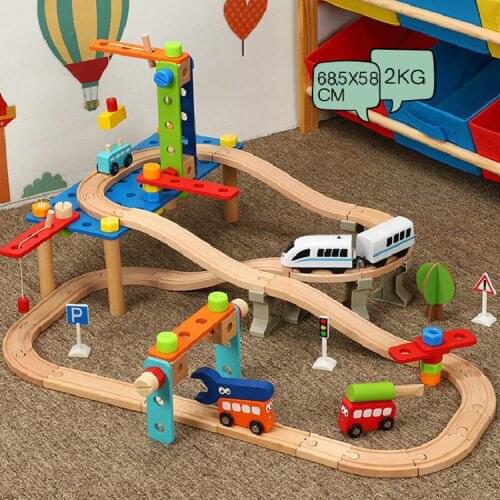 Wooden Train Track Toy Set Fits Brio Chuggington Children Slot Car Wood Railway System By Right Track Transit Voiture Puzzle Toy