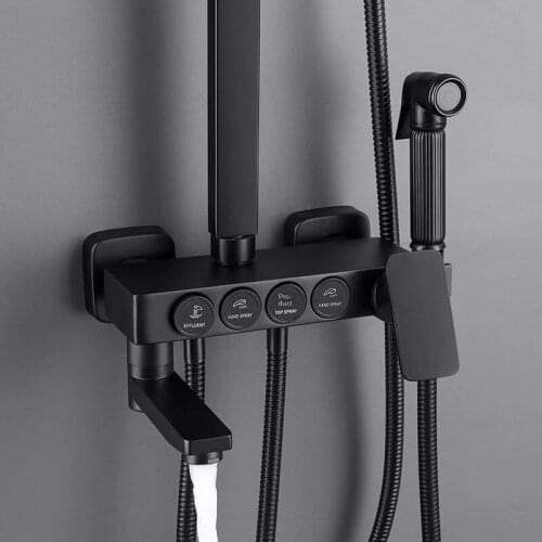 Bathroom constant temperature shower is set to the household mixed water valve full copper black button shower