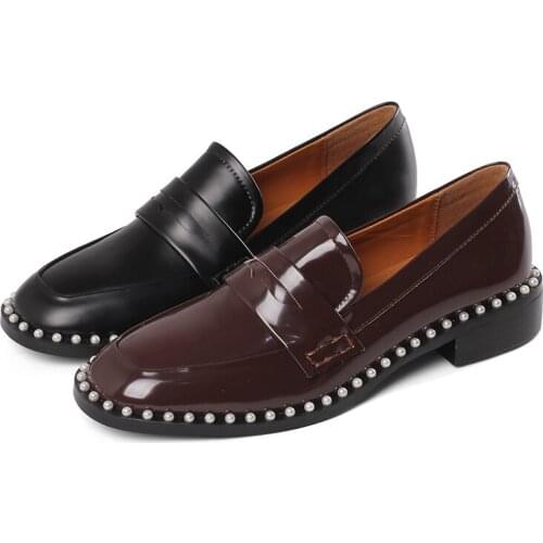 GUIDIBASIC2021 Fashion Women Genuine Leather Round Toe Mid-Heel Loafers Deep Mouth Shoes Ladies Shoes D26-Vdly-JZ-30