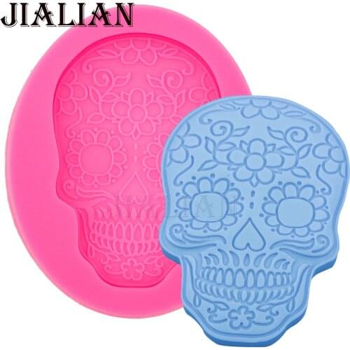 Skull Christening Mould Halloween Fondant Cake decoration Silicone Molds Cupcake Baking Tools handmade soap mold T0567