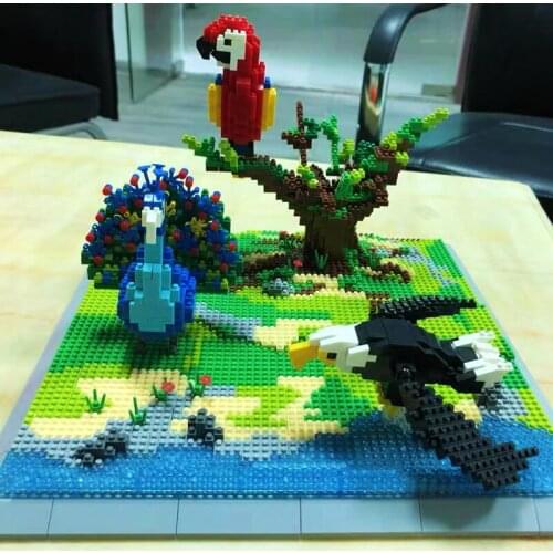 Animal World Micro Building Block Penguin Panda Shark Polar Bear Tiger Lion Cattle Sheep Horses Monkey Elephant Brick Kids Toys