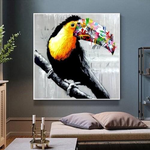 Graffiti Toucan Bird Canvas Painting Colourful Animal Wall Art Prints Abstract Birds Pictures Poster for Living Room Wall Decor