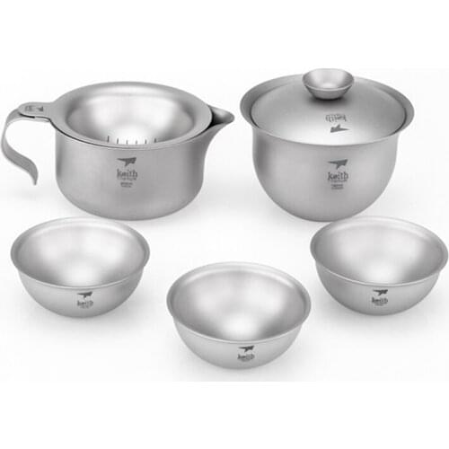 Keith Titanium Kung Fu Tea Set 6pcs Teapot Camping Cup Drinkware Gaiwan 3 Teacup Fair-cup with Strainer Chinese Tea Ceremony