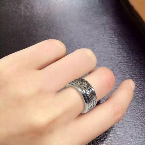 Half Dollar Silver Color Coin Rings For Men Vintage Fashion Punk Jewelry Mens Antique Wedding Band Engagement Ring Male Gifts