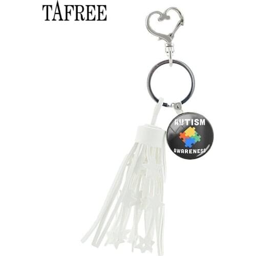 TAFREE alert type 1 diabetes PU Key tassels white Rings summer silver plated keychain tool jewelry for Students holiday MA96