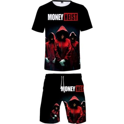 Creative La Casa De Papel Two Pieces Sets Men Boy Money Heist The House Of Paper T Shirt + Shorts Suit Oversized Summer Fast dry