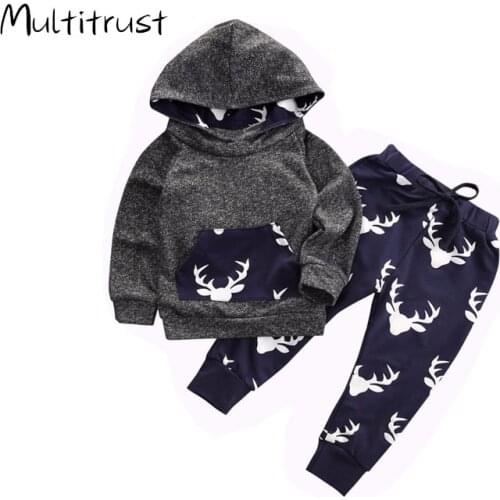 Multitrust Casual cotton hooded Newborn Infant Baby Boy Girl Warm Deer Hoodie Top+Legging Pant Outfits Set 0-18M