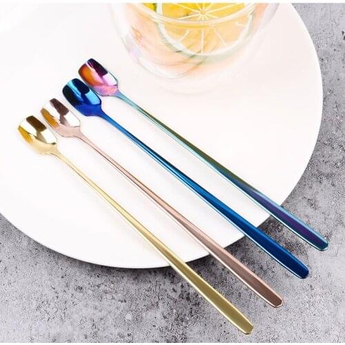 Colorful Spoon Long Handle Spoons Flatware Coffee Drinking Tools Kitchen Gadget Stainless Steel Flatware Cutlery Mini Dessert