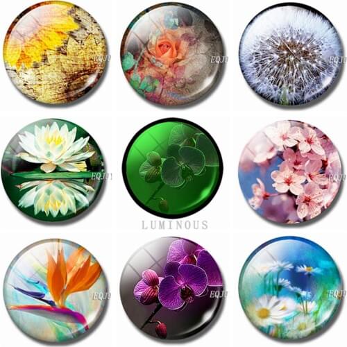 Luminous Flower Fridge Magnet Glass Sunflower Lotus Daisy Rose Dandelion Magnetic Sticker for Refrigerator Home Decor