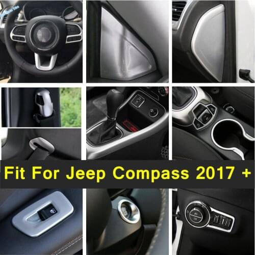 Matte Interior For Jeep Compass 2017 - 2020 ABS Safety Belt / Hand Brake EPB / Dashboard Sequins / Window Lift Button Cover Trim