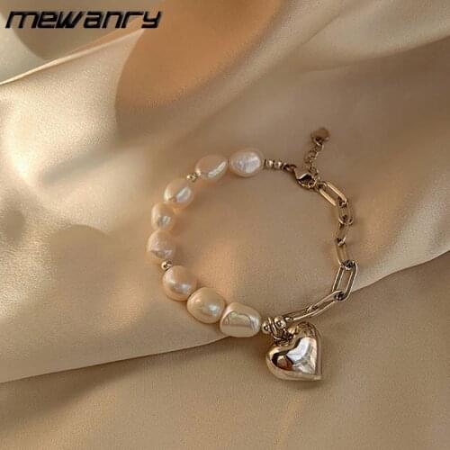 Mewanry 925 Sterling Silver Pearl Love Bracelet for Women INS Fashion Simple Elegant Temperament Party Bride Jewelry Gifts