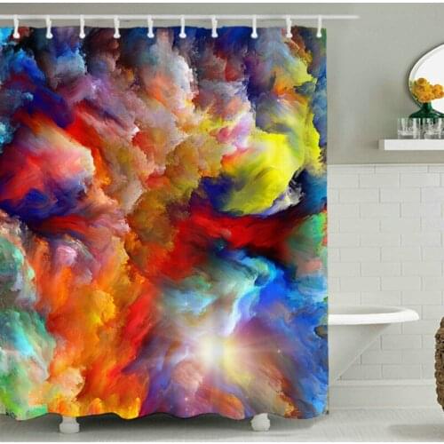 Mix Color Printing Shower Curtain Set with 12 Hooks Bathroom Decoration
