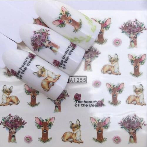 1pc Different Animal Pattern Watermark Stickers Nail Art Decals Cartoon Panda Elk Rabbit...6.4cm*5.2cm
