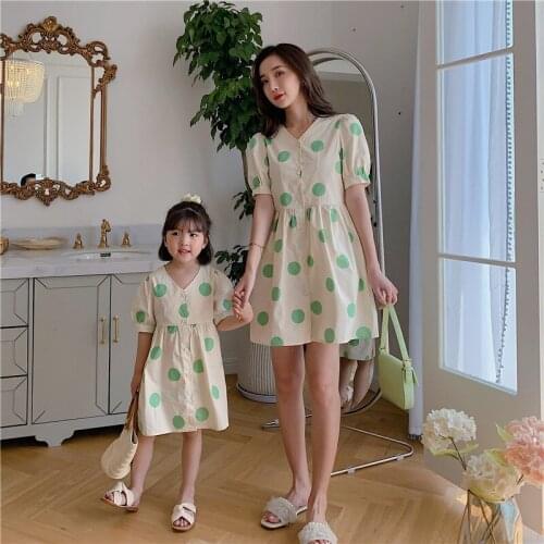 2021 New Summer Korean Style Parent-Child Dress, Family Matching Outfits , Mother And Girls Dress Support Dropshipping