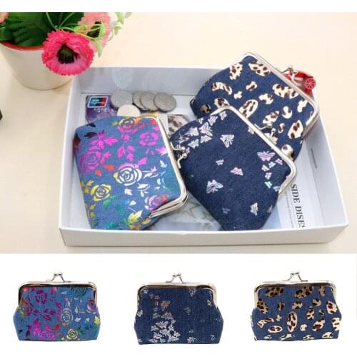 New Denim Retro Coin Purse Buckle Bronzing Creative Butterfly Rose Flower Fabric Women Small Wallet Card Holder Gifts Wholesale